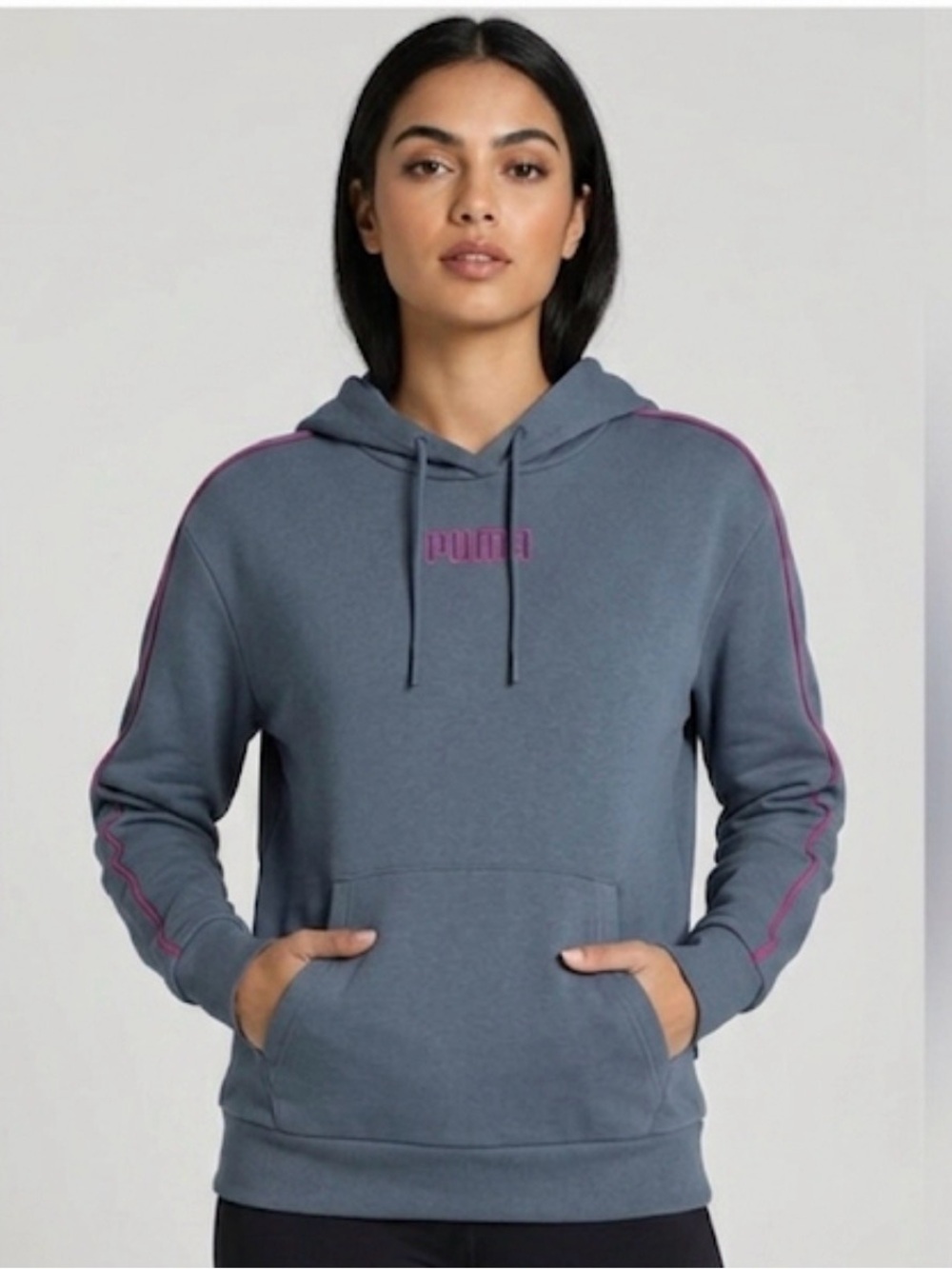PUMA women’s Blue-Gray Hoodie with Pink Accents size medium NWT